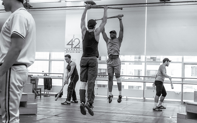 Tre Booker rehearsing for "Bull Durham"
