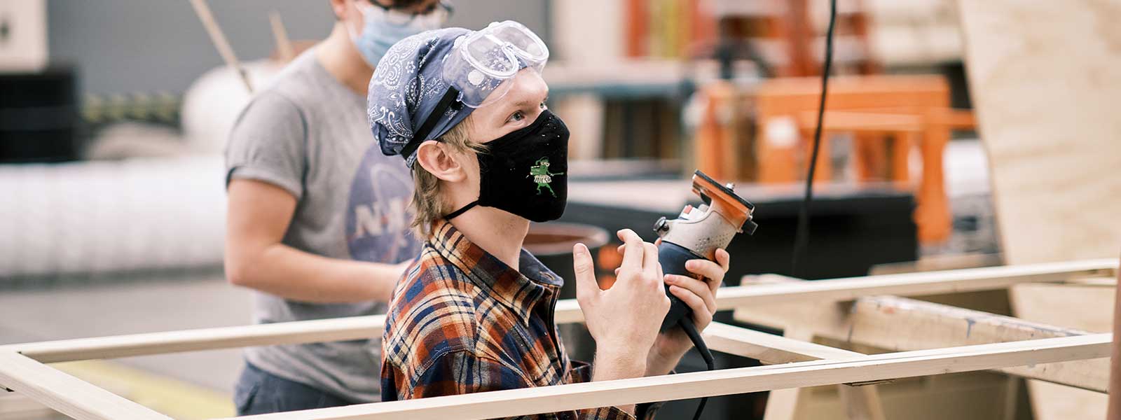 A student works in one of the D&P shops on campus