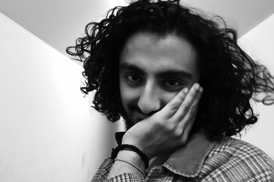 Candid headshot, black and white