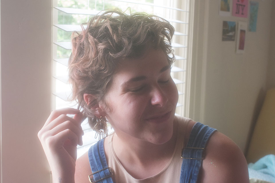 Ticket candid photo, smiling