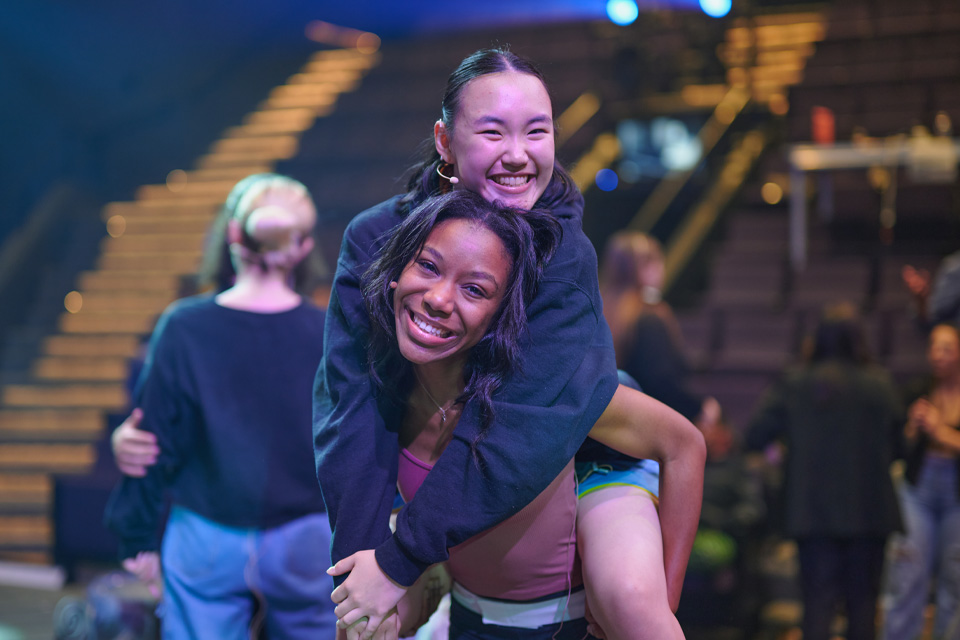 Claire Schiffer with Drama student Maya Mays on set on "As you Like It" / Photo: Wayne Reich