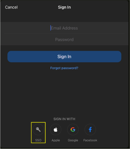 Zoom mobile app SSO sign in screen